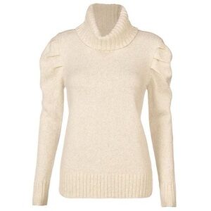 CAbi • Oatmeal Heather Puff Sleeve Turtleneck Sweater